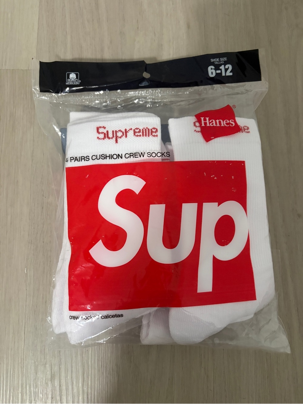 Supreme x Hanes White Crew Socks with Red Logo - 4 Pack
